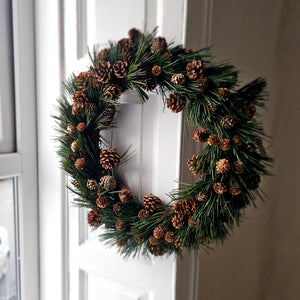 Preserved pine and mixed cone wreath large